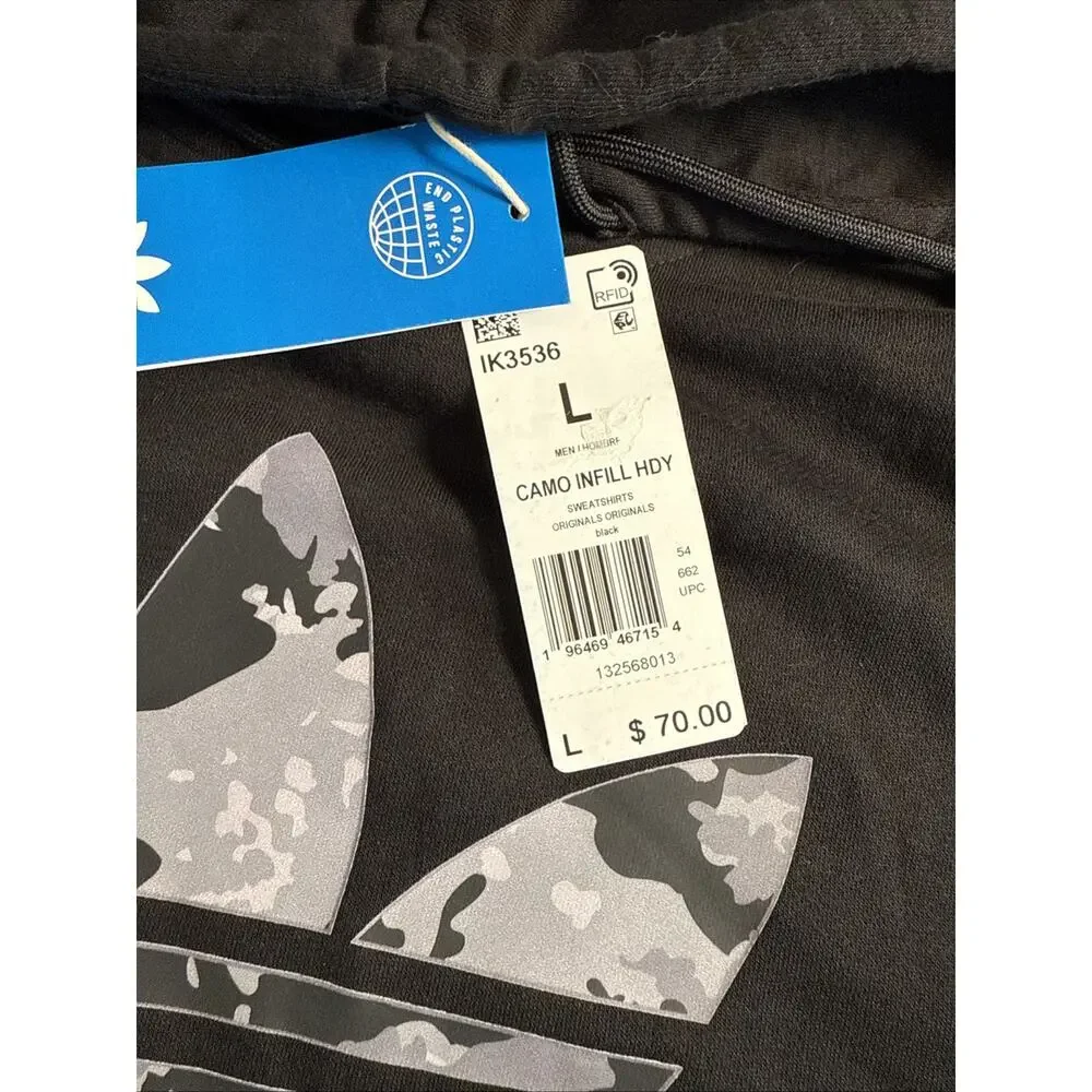 Adidas Originals Men's Trefoil Graphics Camo Infill Fleece Hoodie Black L